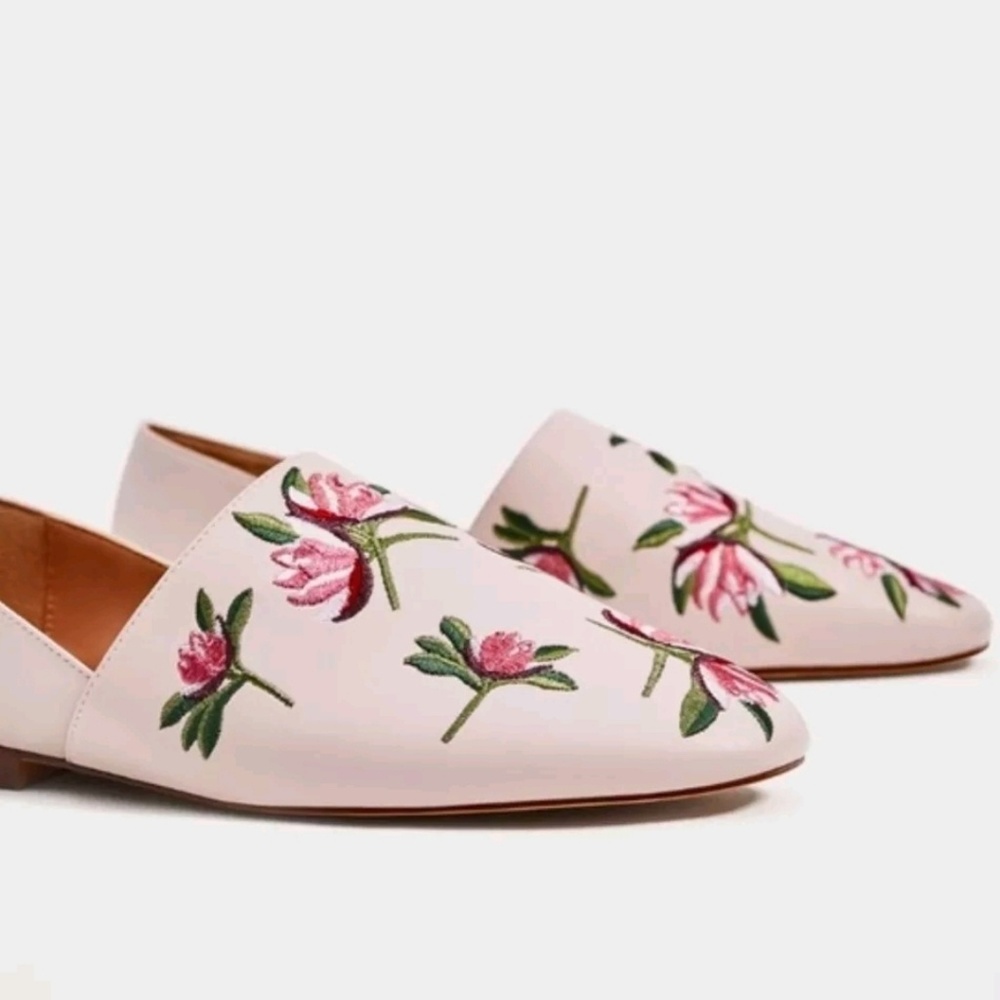 NWT Sold out Zara Floral Embroidered Pink Flats 38 - Picture 3 of 3